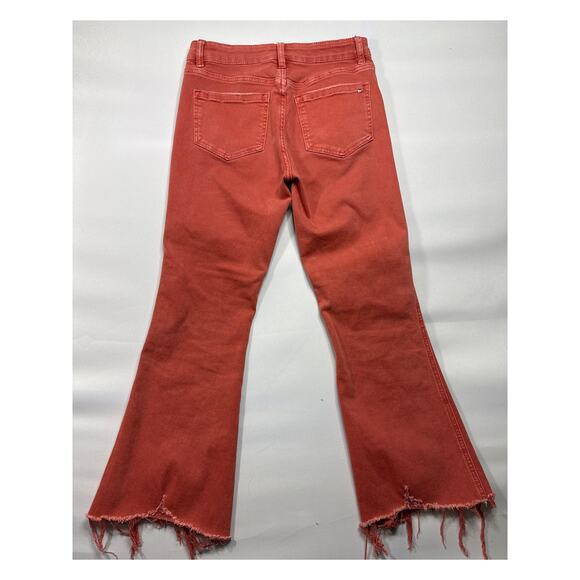 Mica Denim Women's Raw Hem Flare Crop Pink Stretch Denim Jeans - 26 (26x26) - Picture 2 of 5